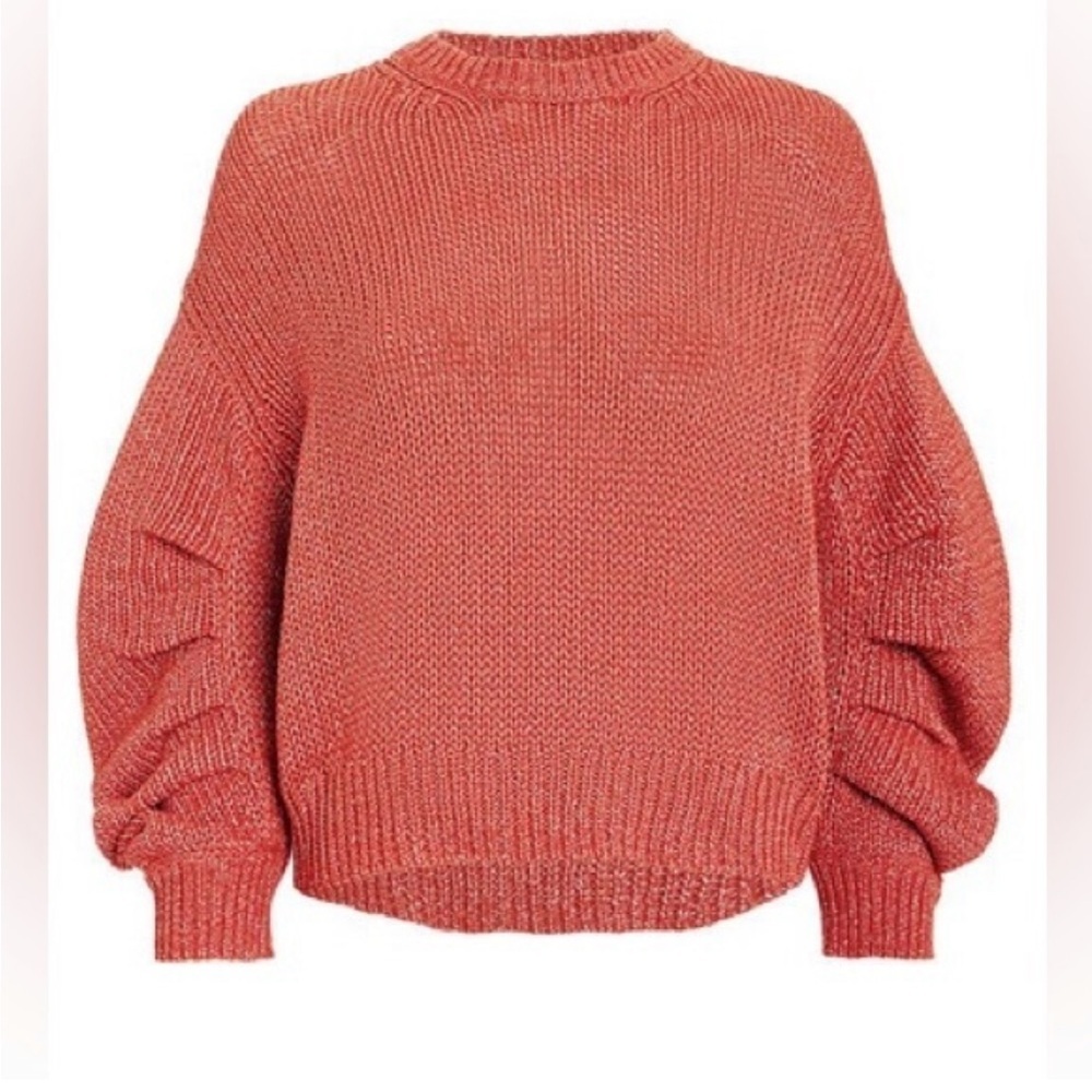 Ulla Johnson Rust Textured Crewneck Sweater with Volume Sleeves. Size S